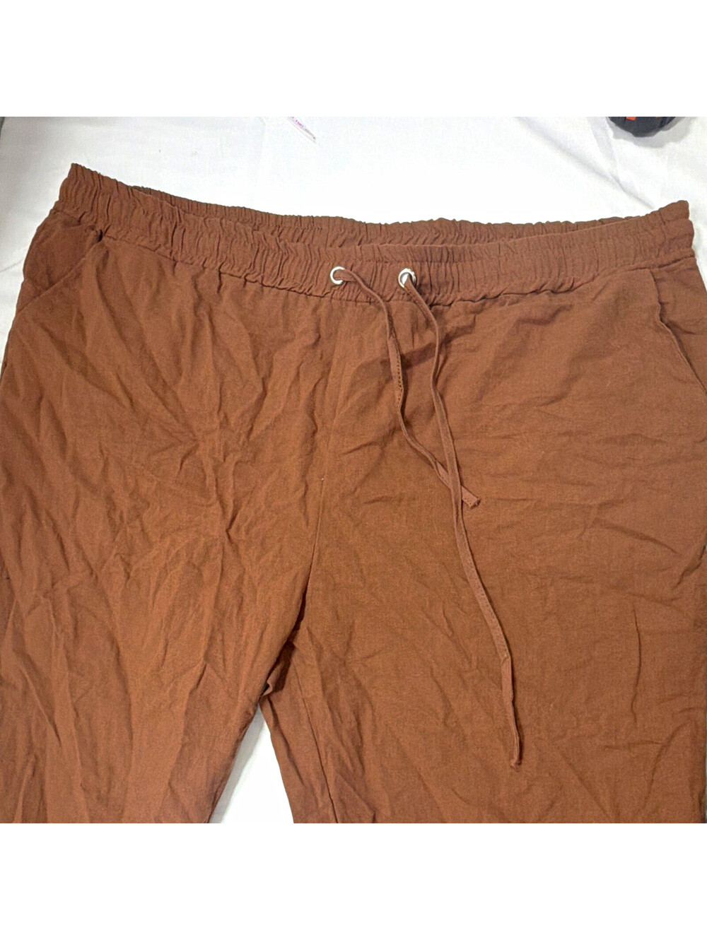 Women’s Brown Solid Capri Pants – Plus Size 3XL Drawstring Closure